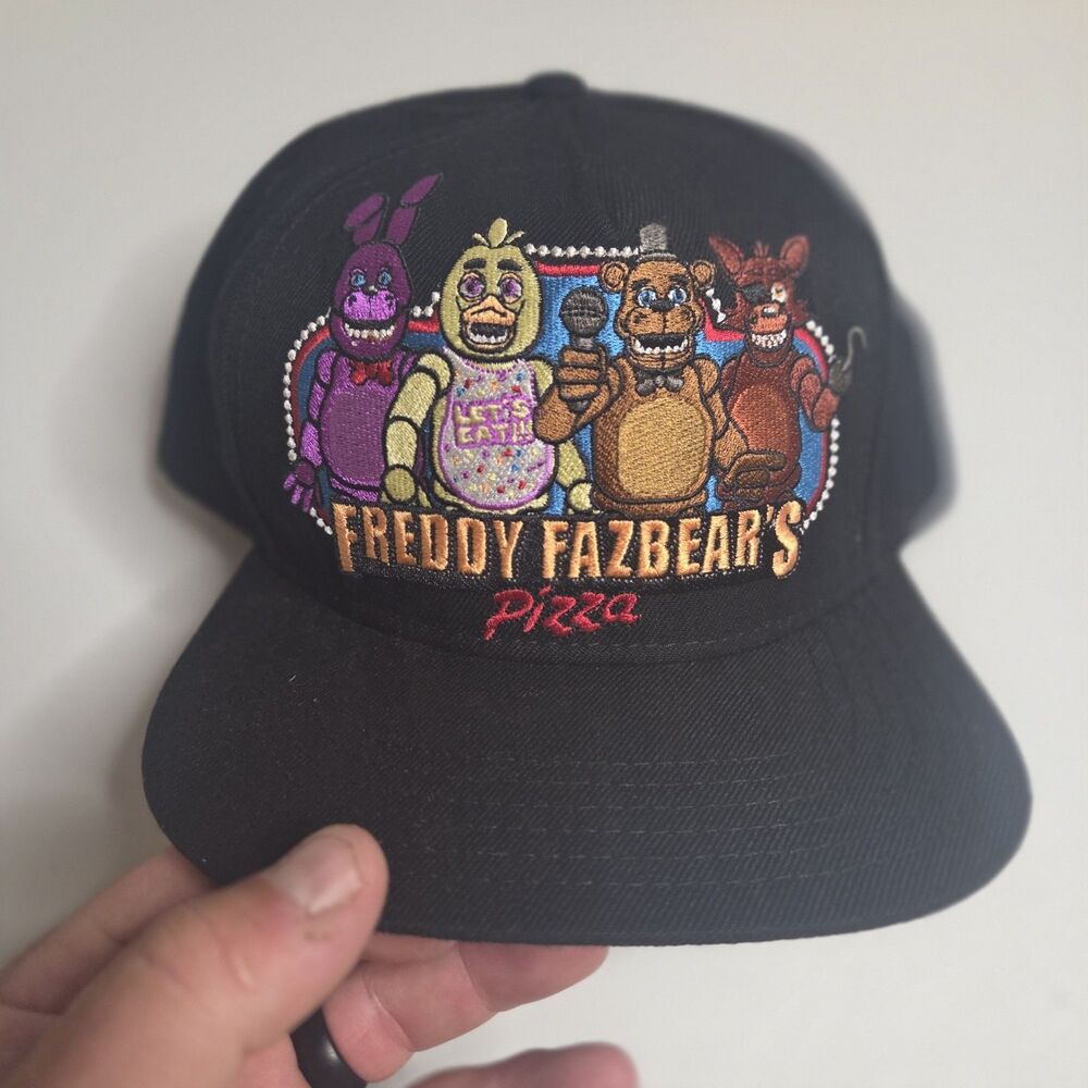 Five Nights at Freddys Hat Snapback Black FNAF Fazbears Pizza Graphic Underbill